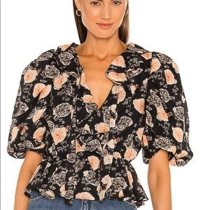 ULLA JOHNSON Nadya Blouse In Noir Floral Size 2
